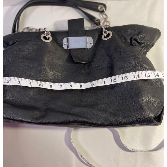 Furla Black Pebbled Leather Tote Bag Silver Chain Shoulder Strap Slouchy Hobo - Picture 14 of 15
